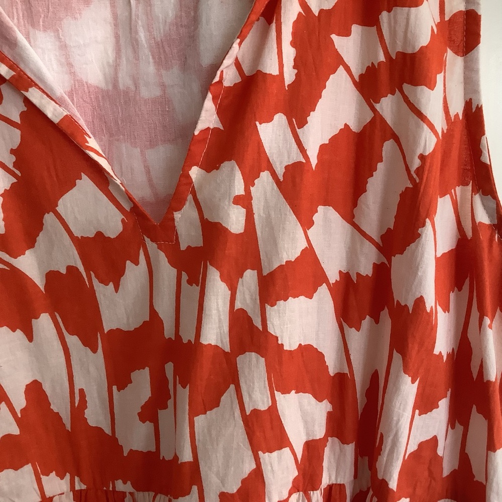 Jude Connaly Orange and White Patterned  Cotton Dress Sleeveless Ruffle Large - Picture 7 of 8